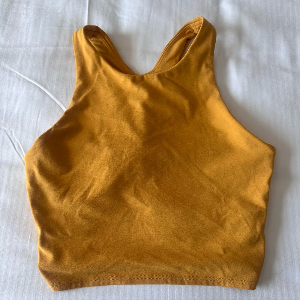 Athleta Racer Back High Neck Sports Yoga Bra  Mustard Yellow Built in Shelf S